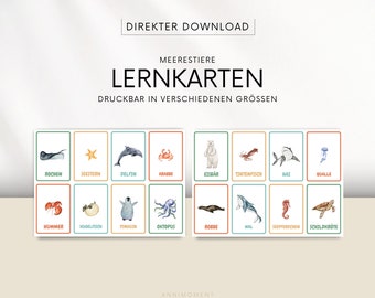 Sea Creatures Flashcards | Toy Sorting Cards | Animals | Montessori | German - DIGITAL FILE