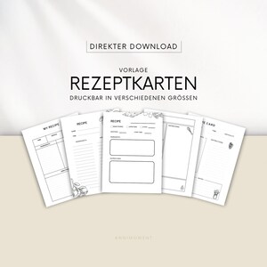 Druckbare Rezeptkarten | individuell | 5 verschiedene Designs | für Rezeptordner | Kochbuch | Vorlage zum Ausdrucken | verschiedene Größen
