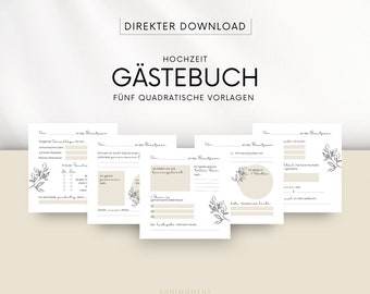 Gästebuch-Vorlagen für Hochzeit | quadratisches Design | fünfer Set | weiß-beige | druckbar in verschiedenen Größen