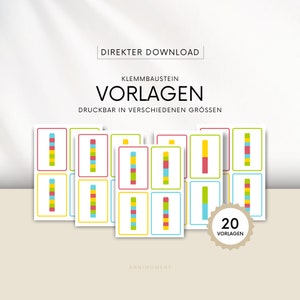 Klemmbaustein Vorlagen, neue Farben, 20 Legemuster, Montessori, Lernkarten, Kinder, Turmbau, Bausteine, direkter Download