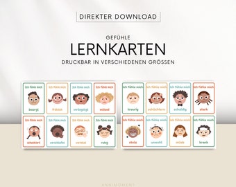 Boho learning cards | Feeling cards for children | Emotions | Montessori | German - DIGITAL FILE