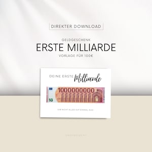 Last Minute Geldgeschenk | Deine erste Milliarde | DIY Vorlage | Wert 100 Euro | Geschenkkarte | Zum Ausdrucken | Digitaler Download