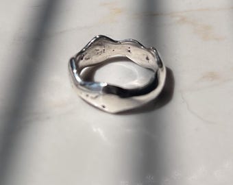 Solid Silver Wavy Ring, Chunky Organic Band, Hand Cast Sterling Silver Wave Stacker Ring, Heavy Molten Statement Ring, Unique Thumb Ring