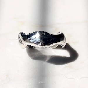 Handmade Wavy Band Ring | Organic Texture, 925 Sterling Silver, Rustic Molten Texture, Unisex Minimal Ring, Stacker Ring, Thick Band Ring