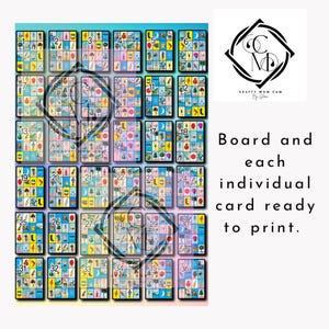 Tablero de lotería y juego de 36 cartas individuales listas para imprimir