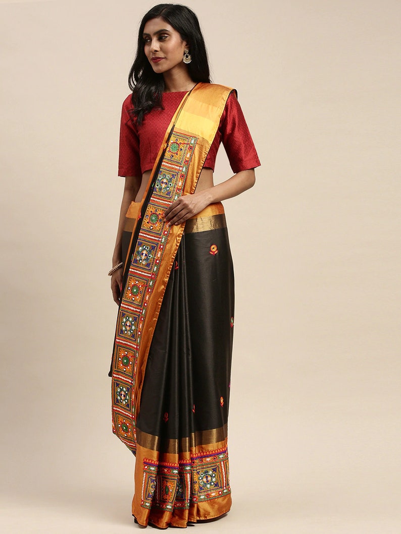 Indian Designer Saree Wedding Saree Bridal Saree Saree For Women Saree Blouse Embroidery /& Real Mirrors Kutchi Hand Work