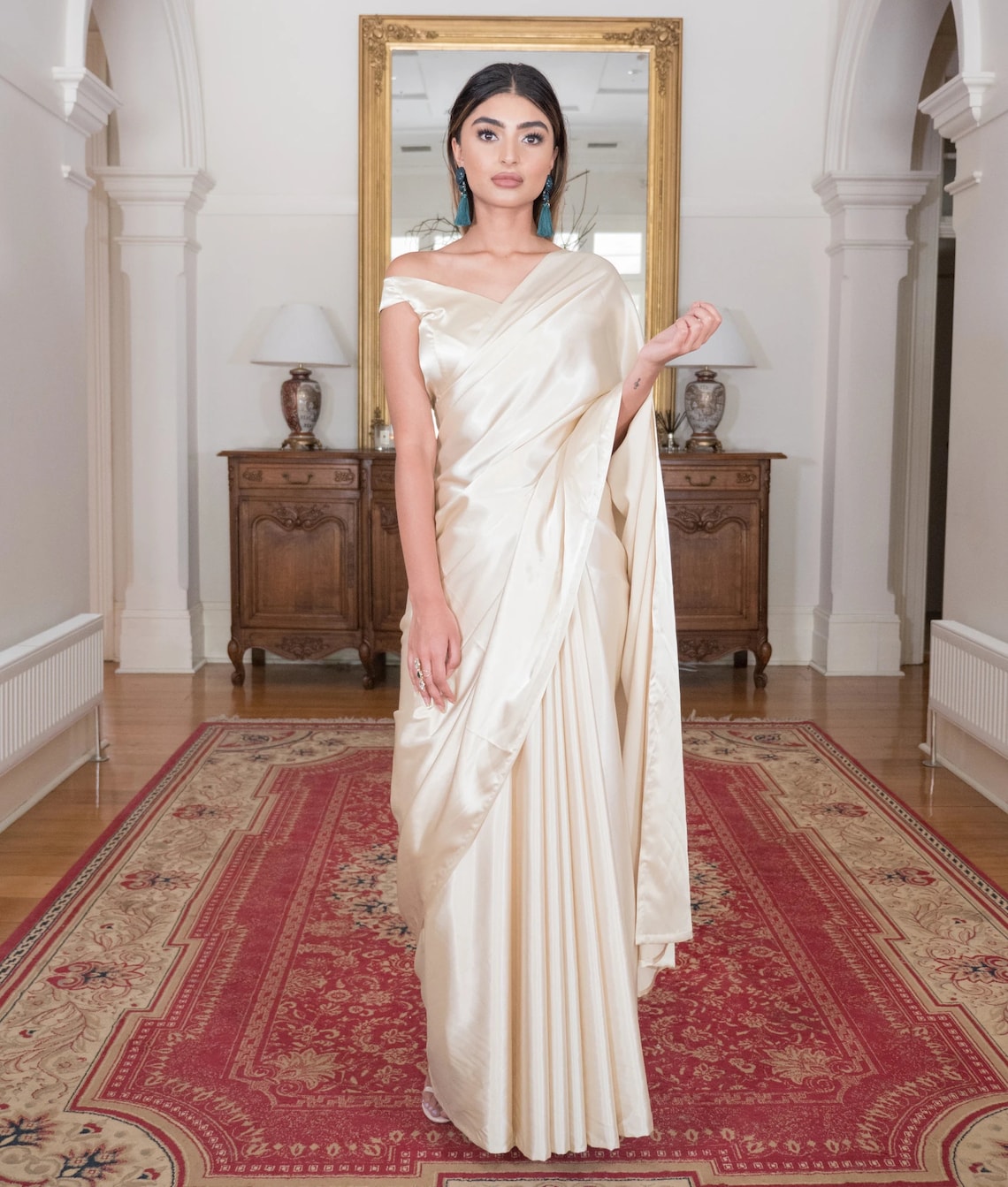 Designer Solid Plain Pure Satin Silk Saree Girlish Sari for Etsy