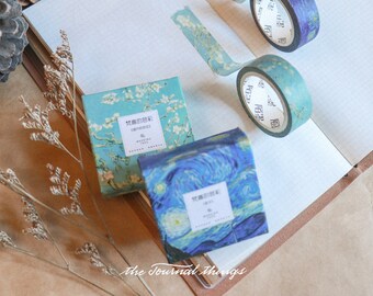 cinta adhesiva para álbumes de recortes manualidades planificador de regalo Van Gogh diario de balas bricolaje 12 rollos de cinta adhesiva azul Washi 