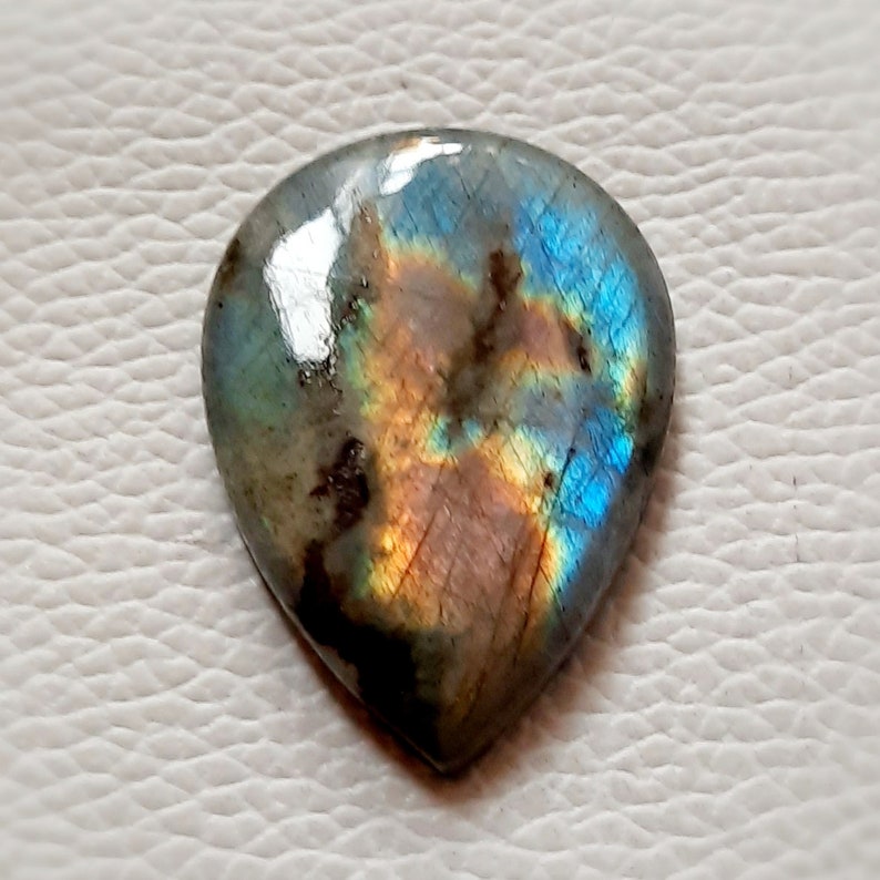 38\u00d727\u00d76 Very Beautiful pink Blue Multi Fire Labradorite Gemstone pear Shape 62.00 Cts Hand Polish Best For Loose Cabochon