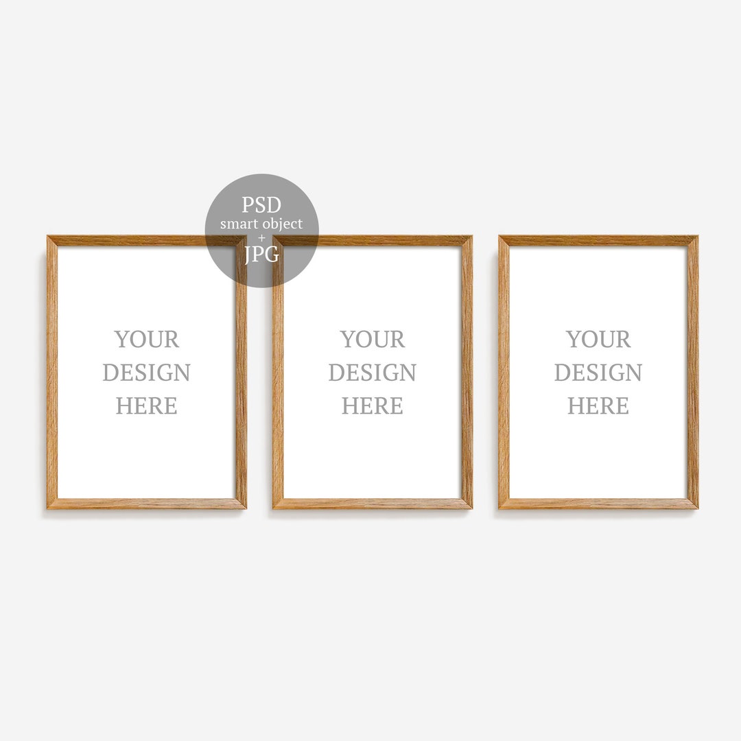 Set of 3 Frames, A4 A3 Set of 3 Digital Wood Frame Mock Up, Wall Art