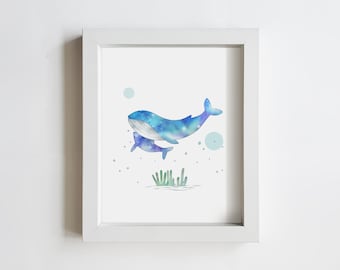 Playroom Wall Art, Whale Art Print, Nursery Wall Art, Classroom Poster, Aquarelle, Whale Nursery, Whale Painting, Whale Gifts
