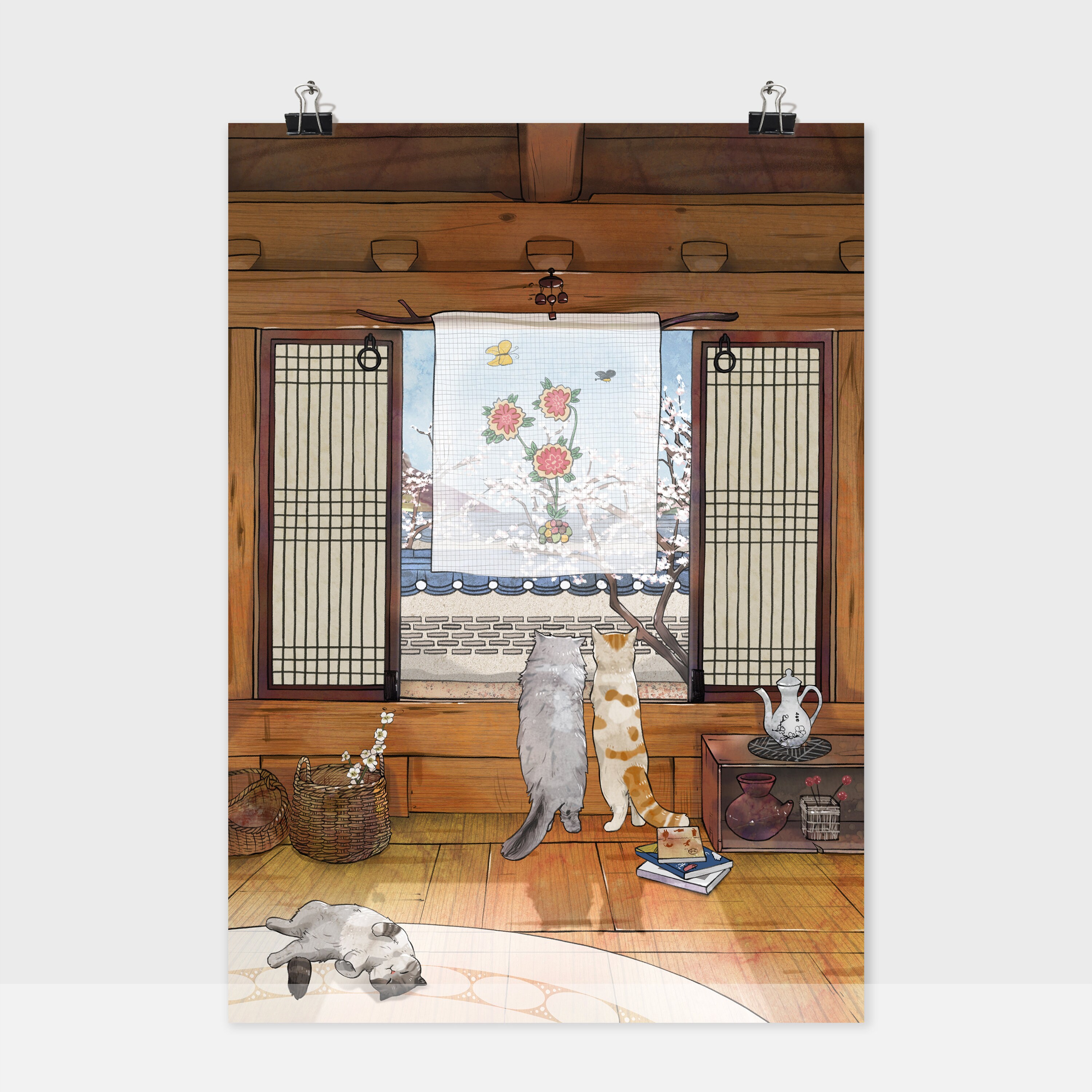Korean Wall Art Korean Art Print Korean Home Decor Cat Wall Etsy