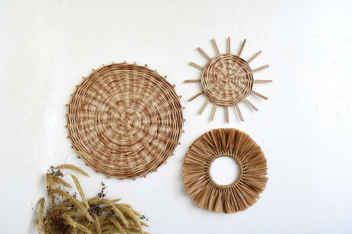 Boho wall decor Wall hanging wicker basket set of 3 with Etsy