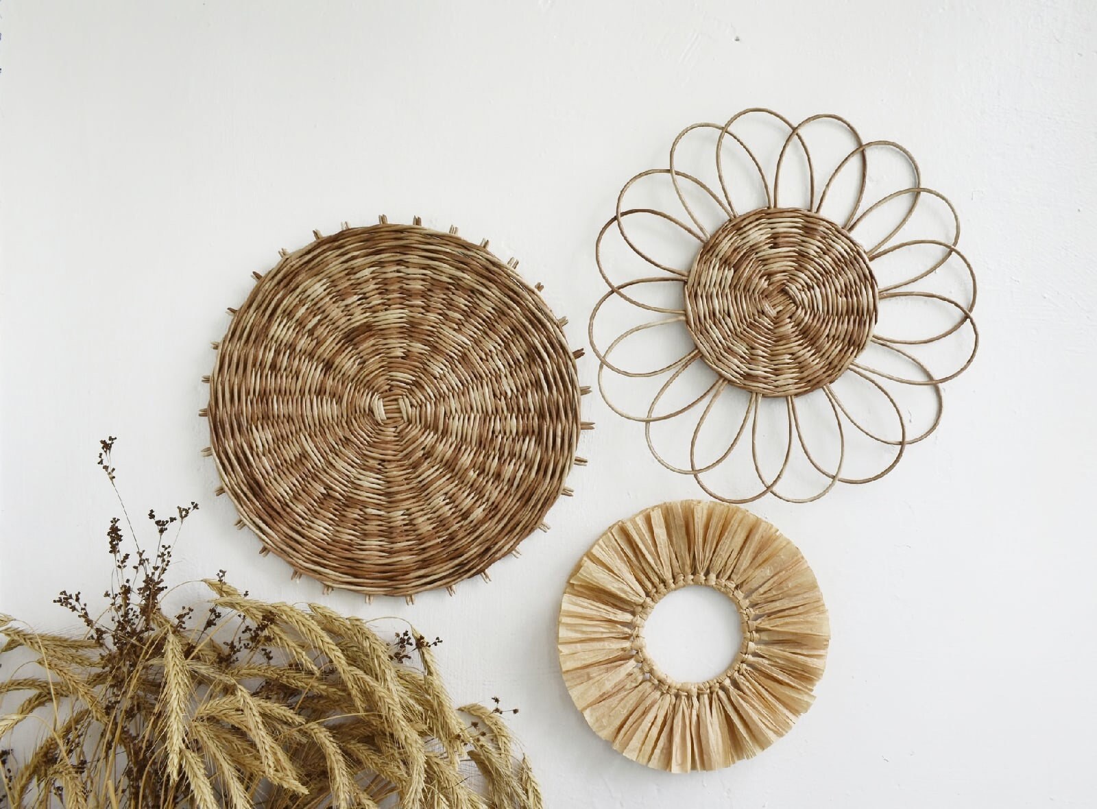 Boho wall plates to choose from Beige wall baskets set of 3 Etsy