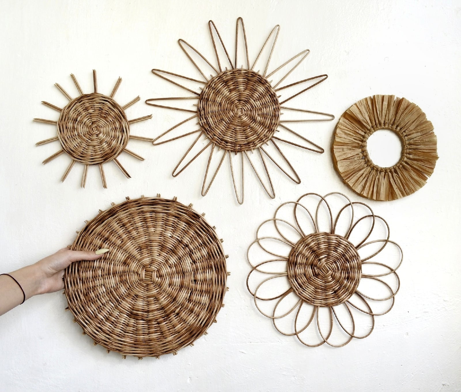 Boho wall basket set of 5 with Beige wall hanging baskets Etsy