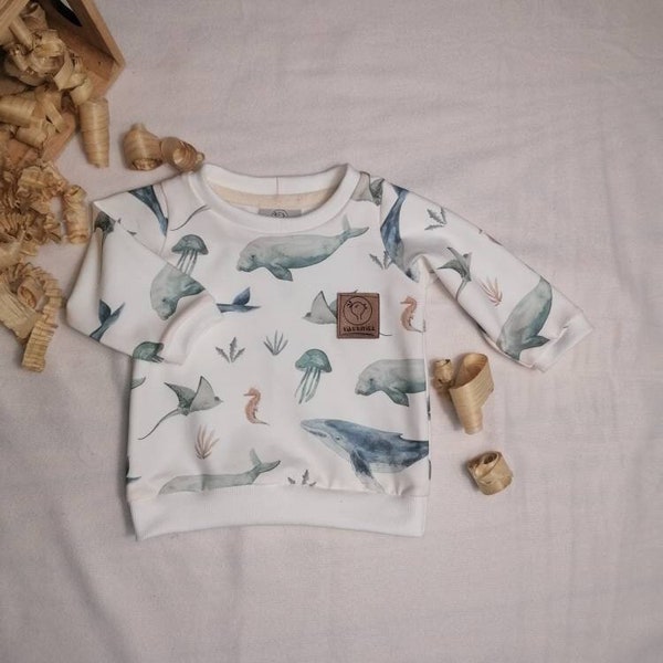 Sea animal sweater, maritime sweater for children, children's sweater with whales, rays, seahorses, manatees