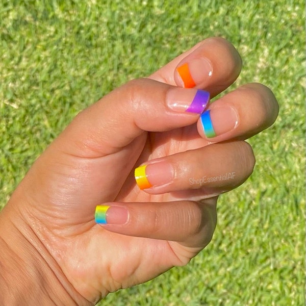 Neon Tips Nail Wraps, Neon Nail Strips, Neon Nails, Neon Rainbow Tips, French Neon Nails, Rainbow Nails, Rainbow Nail Stickers, Nail Sticker