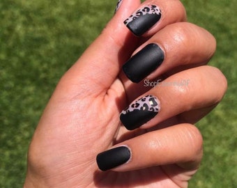 Matte Black Leopard / Nail Wraps / Nail Strips / Nail Stickers