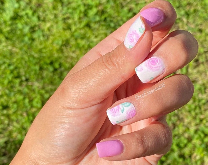 Pink Rose Garden / Nail Polish Wraps / Nail Strips Etsy