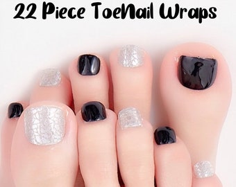 Black & Shattered Silver Toes / ToeNail Wraps