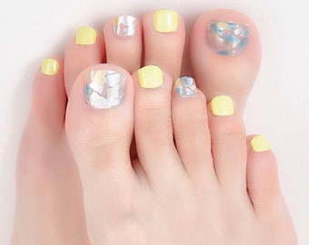 Yellow & Silver Toes / ToeNail Polish Wraps