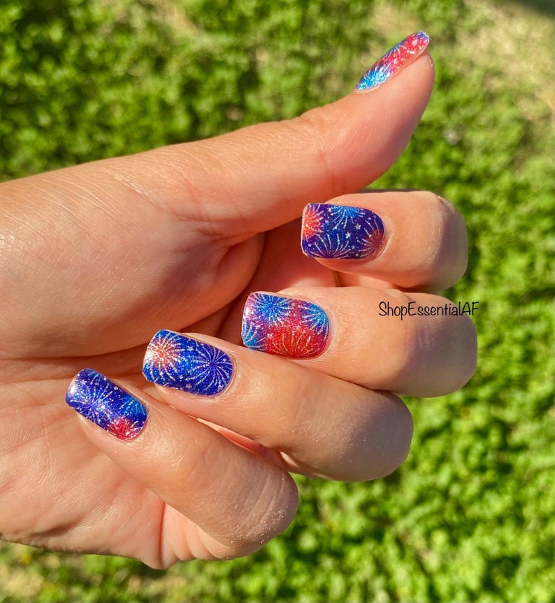 Independence Day Fireworks Glitter / Nail Wraps / Nail Strips / Nail Stickers image 1