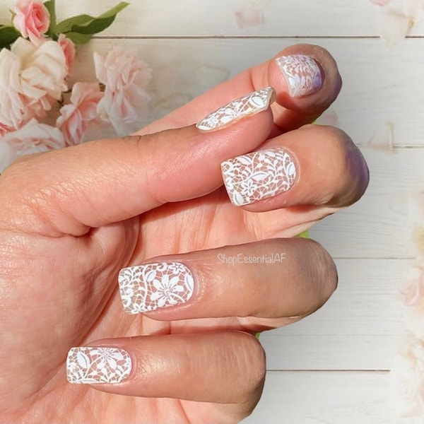 White Lace Nail Wraps, Nail Wraps, Nail Strips, Nail Stickers, Lace Nails, White Lace Nails, Nail Stickers, Lace Stickers, Nail Decals