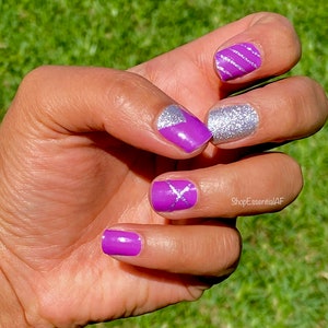 Purple + Silver Glitter / Nail Wraps / Nail Strips / Nail Stickers