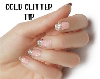 Gold Glitter Tip / Nail Wraps / Nail Strips