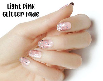 Light Pink Glitter Fade / Nail Wraps / Nail Strips / Nail Stickers