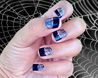 Webbed Halloween Nails, Spider Nails, Spider Web Nails, Spider Nail Stickers, Spider Nail strips, Spider Web Stickers, Spider Web Nail Wraps