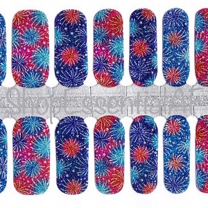 Independence Day Fireworks Glitter / Nail Wraps / Nail Strips / Nail Stickers image 2