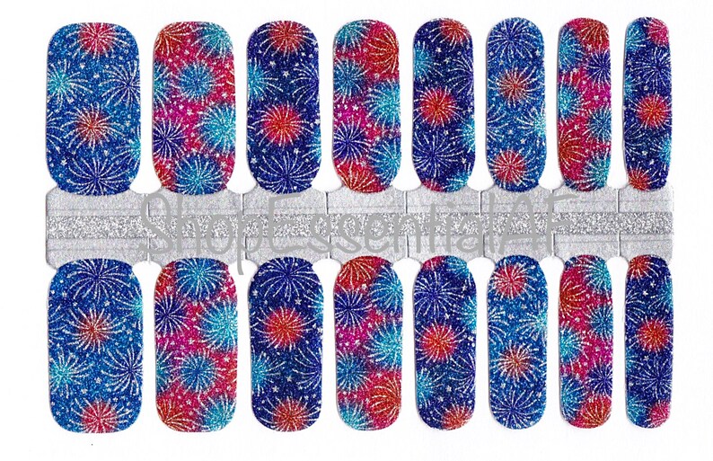 Independence Day Fireworks Glitter / Nail Wraps / Nail Strips / Nail Stickers image 2