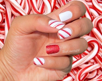 Peppermint Candy Cane / Christmas Nails / Nail Strips