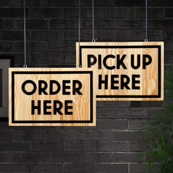 Order Here - Pick Up Here Rectangular Wooden Sign Sign Set