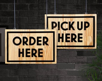 Order Here - Pick Up Here Rectangular Wooden Sign Sign Set