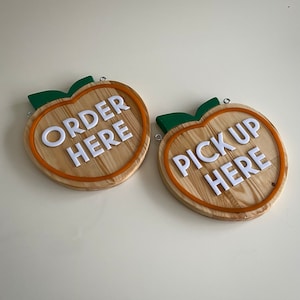 Order Here & Pick Up Here - Wooden Peach Fruit Shop Signs
