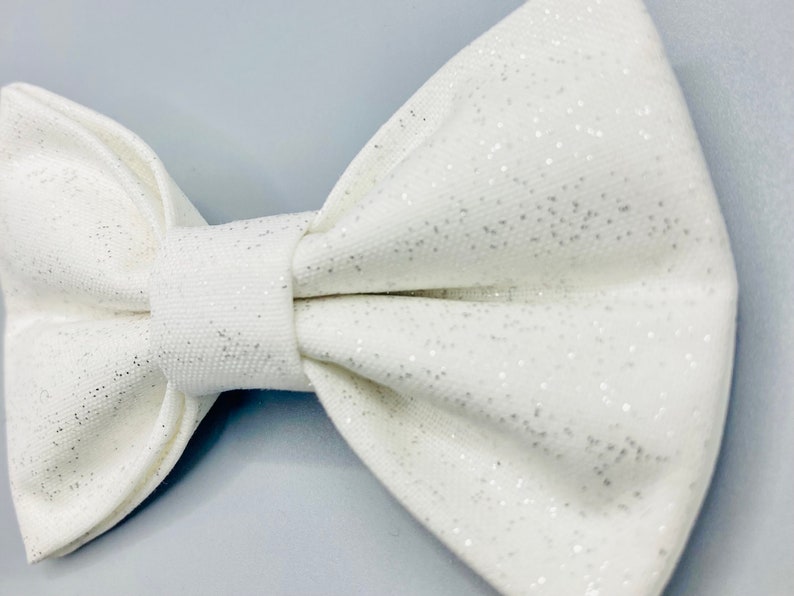 White Glitter Pet Bow image 2