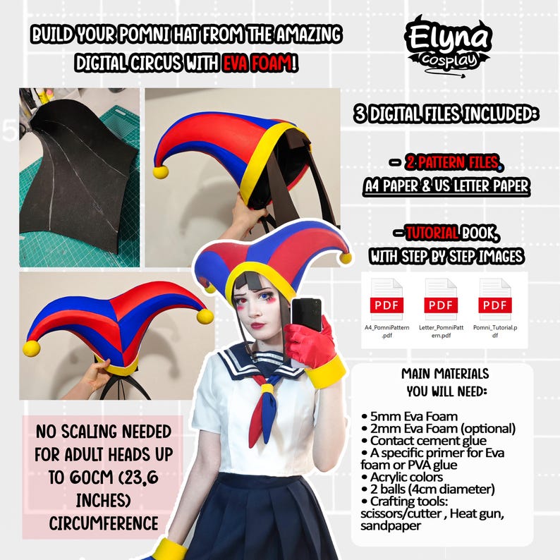 Pomni Jester Hat Cosplay Eva Foam PATTERN + Tutorial (DIGITAL) - Etsy