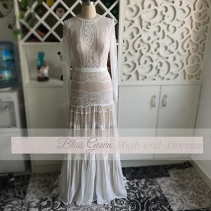 Boho Wedding Dress, Lace Bridal Dress, Bohemian Wedding dress, Sheath Simple Wedding Dress, Long Sleeve Wedding Dress, Vintage wedding Dress