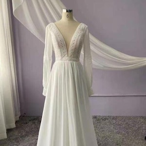 Boho Wedding Dress, Lace Bridal Dress, Simple Wedding Dress, Vintage Wedding Dress, Bohemian Wedding Dress, Long Sleeve Wedding Dress