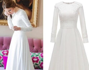 plain white wedding dress with sleeves