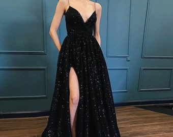 black and teal prom dress
