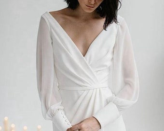plain white long sleeve wedding dress