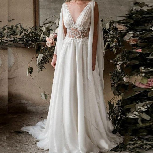 Chiffon Applique Wedding Dress Beach Wedding Gown - Etsy