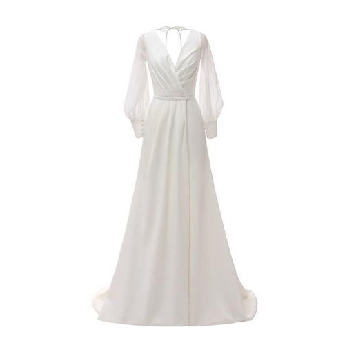 Modest White Long Sleeve Satin Wedding Dress Satin Minimal - Etsy