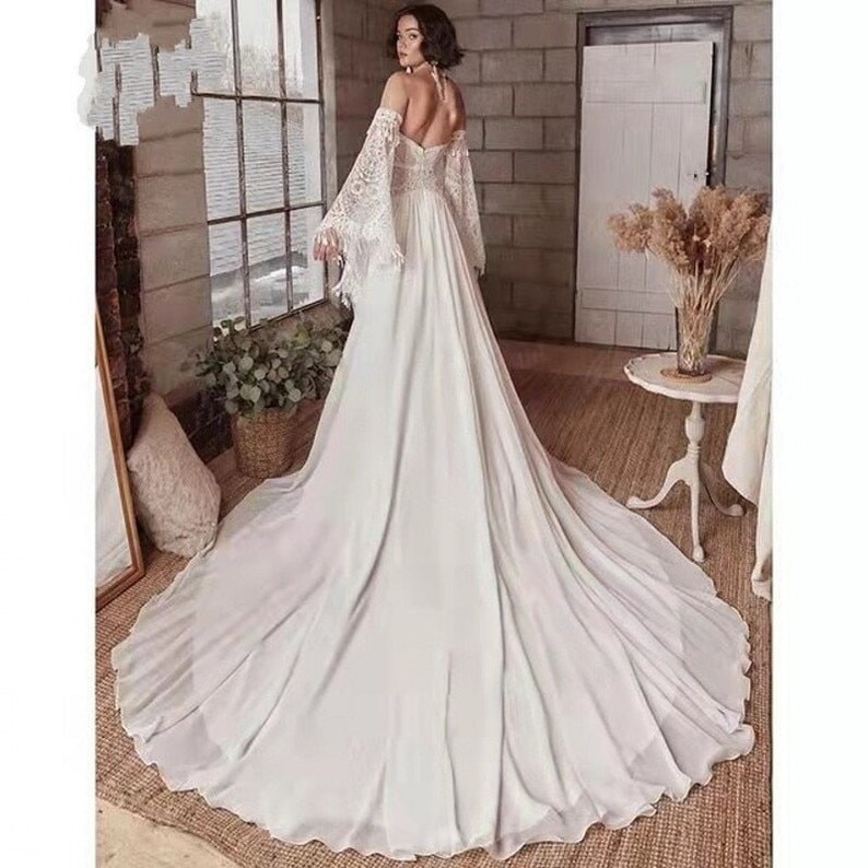 Boho Wedding Dress Chiffon Wedding Dress Ivory Bridal Dress Etsy