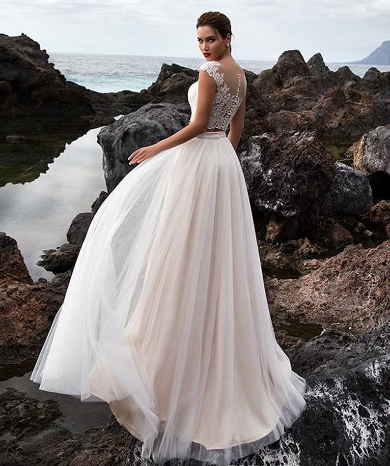 Lace Top Chiffon Skirt Wedding Dress Separate Bridal Dress