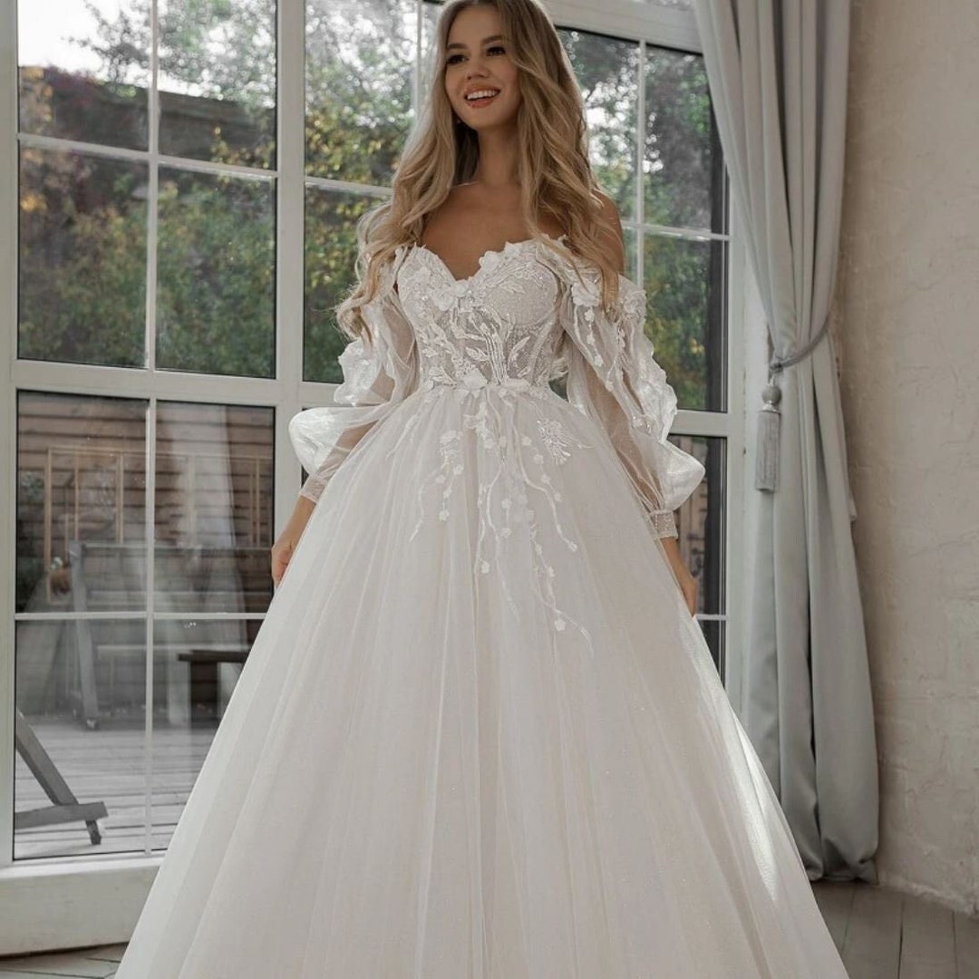 Boho Wedding Dress Lace Bridal Dress Tulle Wedding Dress - Etsy