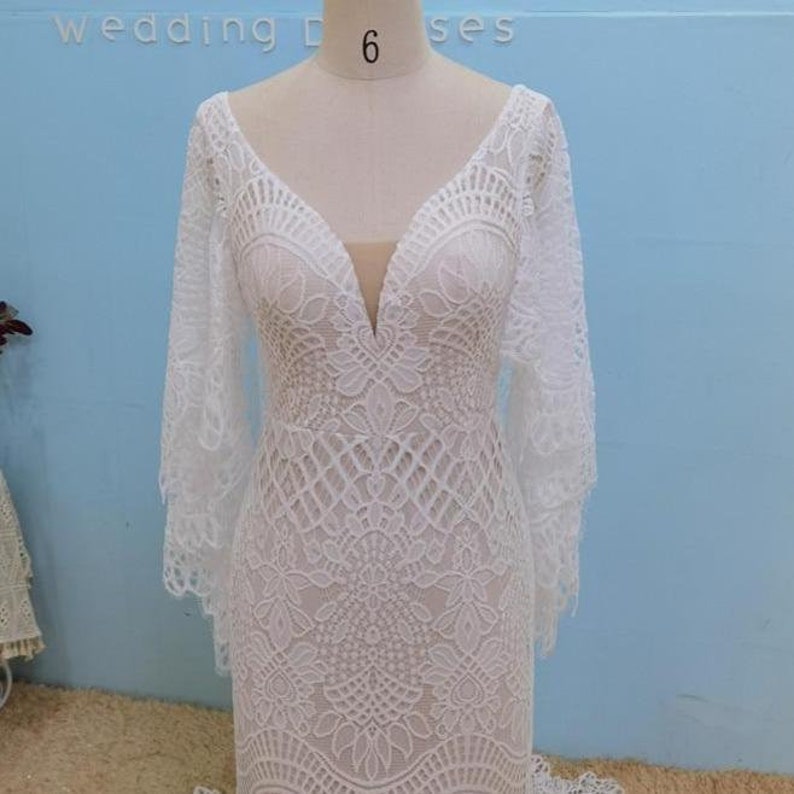 Boho Wedding Dress Lace Bridal Dress Bohemian Mermaid - Etsy
